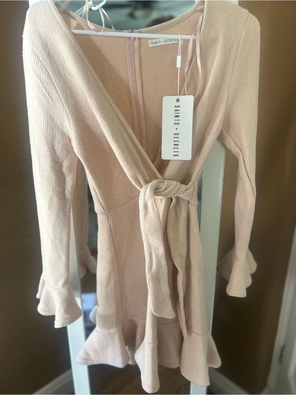Saints + Secrets Blush Pink Knit Wrap Dress